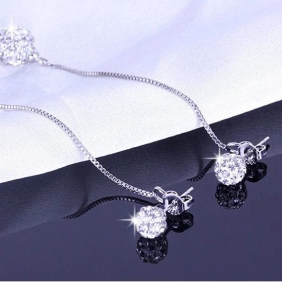 *925 Sterling Silver Diamond Ball Chain Earrings - Picture 4 of 10